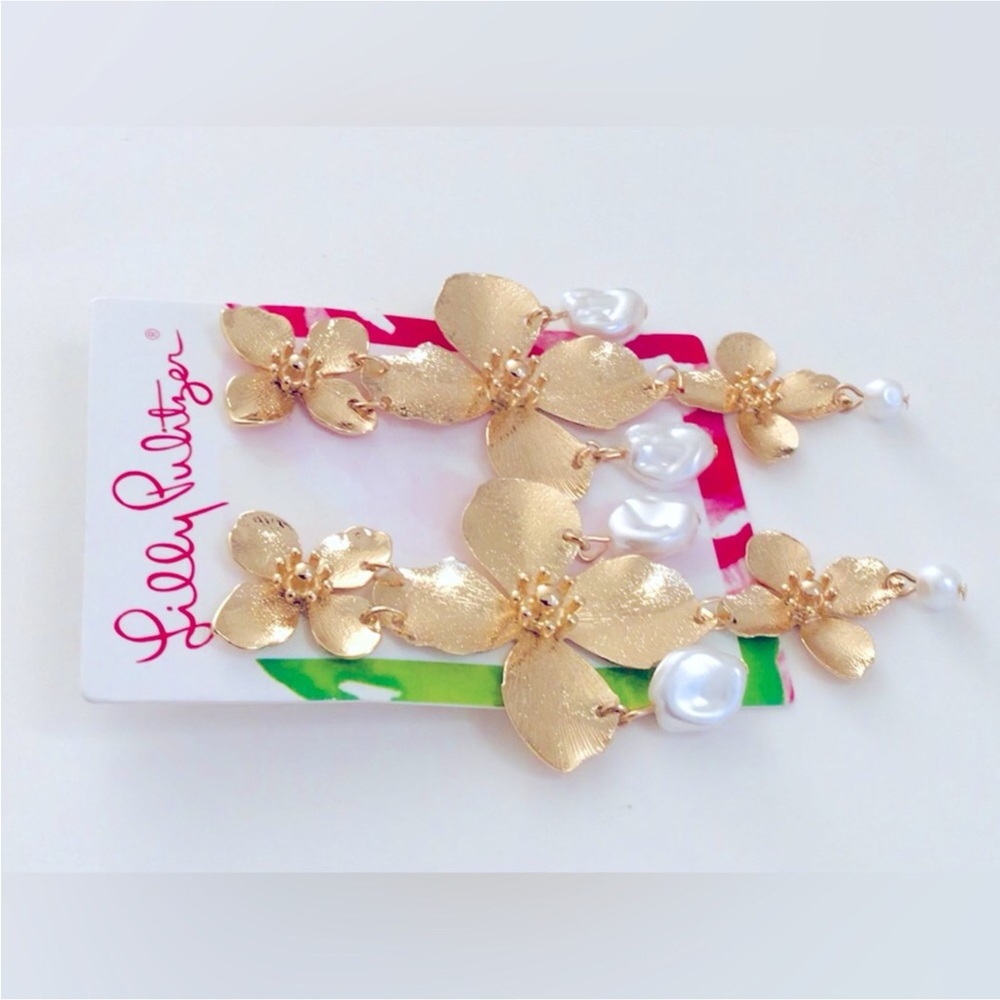 Lilly Pulitzer NECKLACE EARRINGS Set Via Flora Metallic Gold Tone New In Package - Picture 6 of 11